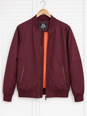Outdoor Jacket Men's Medium Bomber Maroon Red Orange Flight Jacket Warm Coat